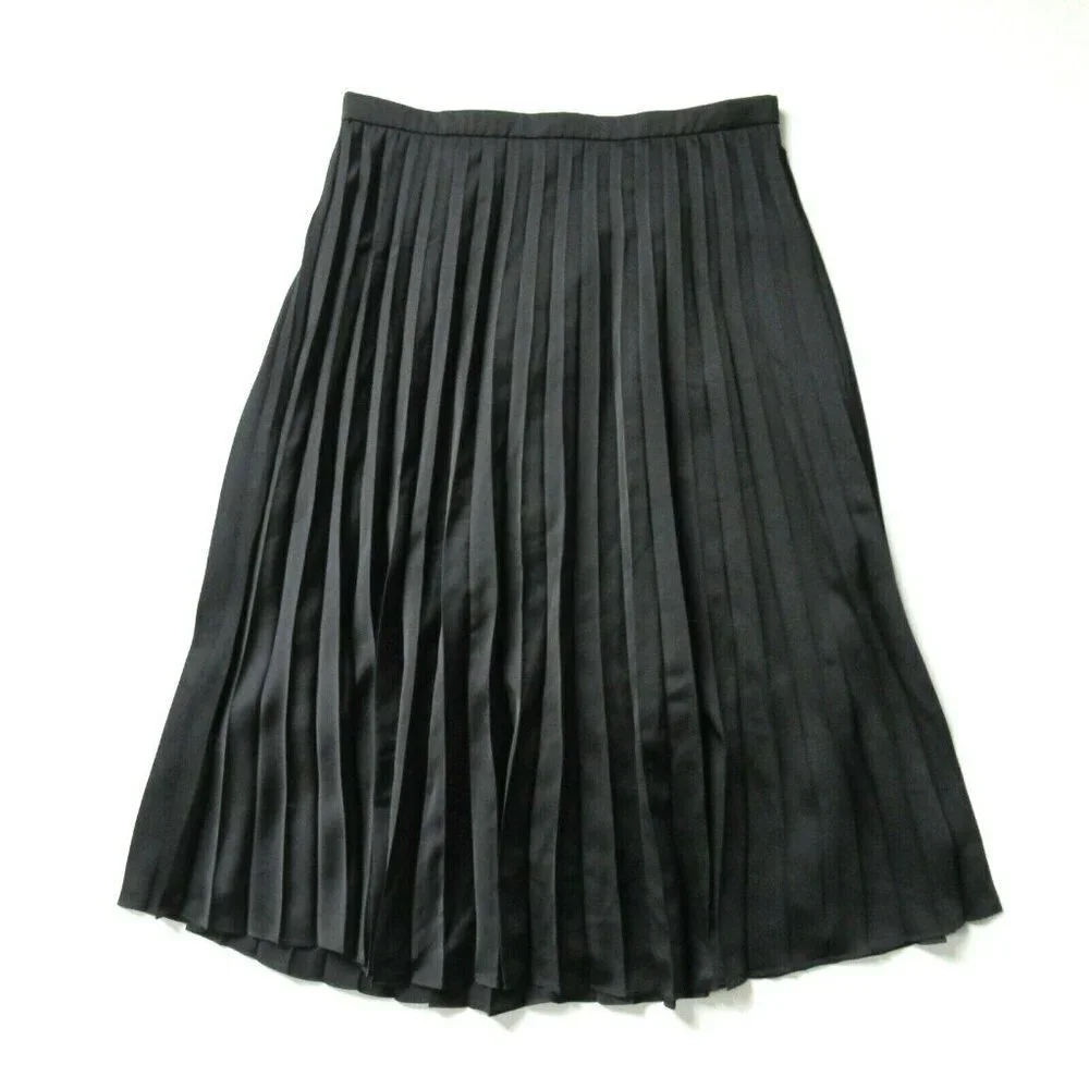 NWT J.Crew Pleated Midi in Black Satin A-line Skirt 10 $98